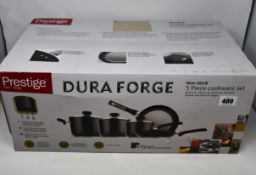 Two boxed as new Prestige Dura Forge non-stick five piece cookware sets.