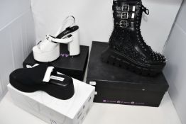 A pair of as new Lamoda Pure Chick Flick patent heels (UK 6), Lamoda Glitter Flame boots (UK 6)
