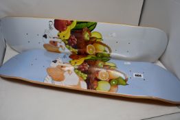 Three as new skateboard decks to include one Skateboard Café 8.25 healthy skateboard deck in red and