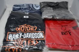 Eighteen assorted as new motorcycle T-shirts to include Triumph, Harley Davidson, BSA and Honda (