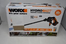 A boxed Worx HydroShot WG625E pressure washer.