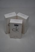 Three boxed as new Calvin Klein One eau de toilette (100ml) (Dust marks to outer boxes).