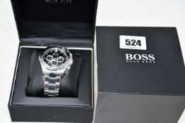 A men's boxed as new Hugo Boss Ikon stainless steel, chronograph watch (1512965).