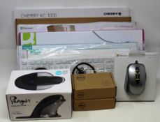 A quantity of assorted as new keyboards and mice including Dell, Cherry and Microsoft.