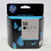 A boxed as new HP 10 C4844A Black Inkjet Print Cartridge (Box sealed, some cosmetic damage to box).