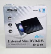 A boxed as new Asus External Slim 8X DVD-RW Drive in Black (P/N: DRW-08D2S-U LITE/BLK/G/AS) (Box
