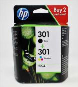 A boxed as new HP 301 Black and Colour Ink Cartridge Pack (N9J72AE).