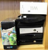COLLECTION ONLY: Seven pre-owned game consoles; 1 x Nintendo Wii (Boxed), 1 x Nintendo Wii U (Boxed,
