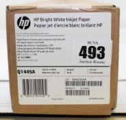 A boxed as new roll of HP Matte Inkjet Paper (594mm x 45.7m 90g/m2) in Bright White (Box sealed).