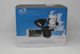 A boxed as new Ring Floodlight Motion Activated Security Camera in Black (Box opened, cosmetic