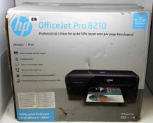 A boxed as new HP Officejet Pro 8210 Printer in Black (M/N: D9L63A#A81) (Box sealed, cosmetic damage