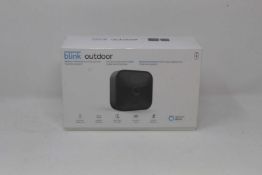 A boxed as new Blink Outdoor Smart Security Camera System in Black (1 camera set UK) (Box sealed).