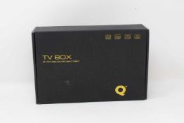 A boxed as new Q Plus OTT 4GB RAM 32GB ROM Android TV Box (Box opened, some cosmetic damage to