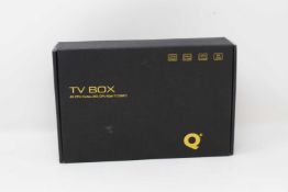 A boxed as new Q Plus OTT 4GB RAM 32GB ROM Android TV Box (Box opened, some cosmetic damage to