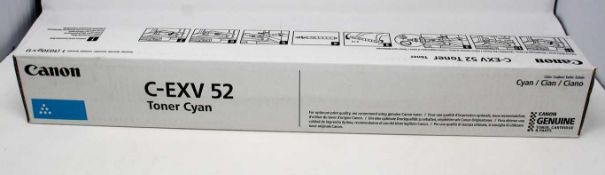 A boxed as new Canon C-EXV 52 Cyan Toner Cartridge (P/N: 0999C002[AA]) (Box sealed).