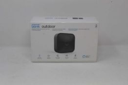 A boxed as new Blink Outdoor Smart Security Camera System in Black (1 camera set UK) (Box sealed).
