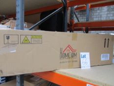 A boxed storage unit stool in black faux leather.