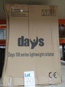 A boxed Days 100 Series lightweight rollator.
