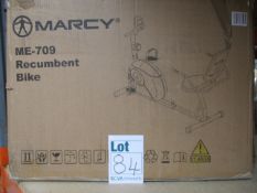A boxed Marcy Marcy ME-709 Recumbent Exercise Bike.