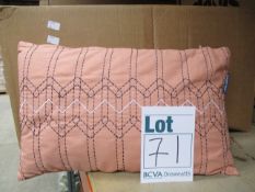 Nine as new Present Time cushions in dusty pink with blue and white stitching (30 x 50cm).