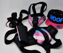 An as new Mistrbear adult puppy play dress up set to include muzzle, cap, straps, pants and other