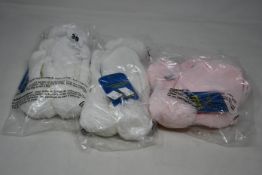 Nine children's as new Satila Tiny hats in white and soft pink (Size 35).