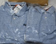 Five as new Superdry Classic pique polo shirts (1 x M, 2 x L, 1 x XL, 1 x XXL - RRP £35 each).