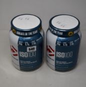 Four Dymatize ISO100 Hydrolyzed Protein Powder (100% Whey Protein Isolate) in cookies & cream