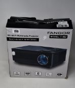 A boxed Fangor F-402 HD Wi-Fi Multimedia projector (Box damaged).