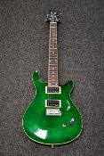 A boxed as new Harley Benton CST-24T Emerald Flame electric guitar.
