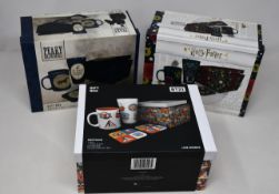 Sixteen boxed as new mug gift set boxes - Harry Potter, BT21, Peaky Blinders and Rick and Morty (