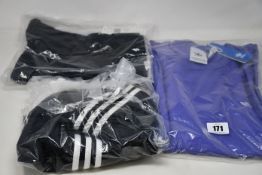 Fifteen items of assorted as new Adidas sportswear to include tops, hoodie, shorts, socks and beanie