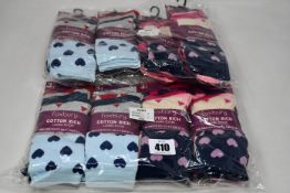 Twenty-three packs of ladies Foxbury Cotton Rich socks (UK 4-7, 3 pairs per pack).