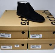 Four pairs of as new Schuh Grant desert boots; three in black suede (UK 8, 9, 10) and one in brown