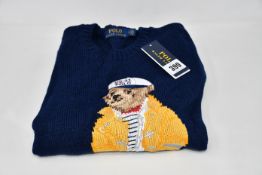 An as new Polo Ralph Lauren Yachting Bear crew knit navy sweater (M - RRP £240).