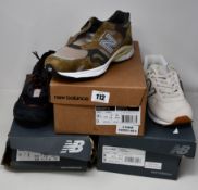 Three pairs of as new New Balance trainers; women's WL574SOA (UK 6), M920PTA (UK 9) and GSXRCFT1 (UK
