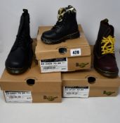 Three pairs of children's/youths as new Dr Marten boots; toddler Serena (UK 6), junior Pascal (UK 2)