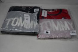 As new Tommy Hilfiger/Tommy Sport clothing; two blocked fleece logo crew (M,L), 1/2 zip fleece mid