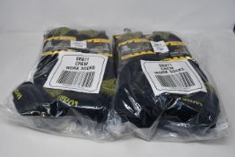 Twenty four packs of three Storm Ridge Crew Work Socks in black and yellow (UK 7-11).