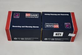 Two boxed as new Brigade White Sound SA-BBS-97 SMART (Self Adjusting) Reversing Alarms 12-24 Volts -