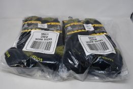 Twenty four packs of three Storm Ridge Crew Work Socks in black and yellow (UK 7-11).
