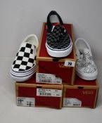 Three pairs of as new Vans; Super (UK 5), Classic Slip II (UK9) and Classic Slip-on (UK 5.5).