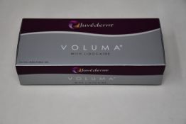 A boxed as new Juvederm Voluma with Lidocaine (2x1ml injectable gel).