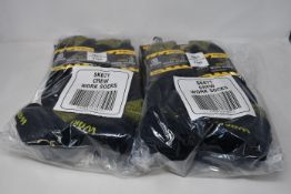 Twenty four packs of three Storm Ridge Crew Work Socks in black and yellow (UK 7-11).