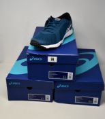 Three pairs of as new Asics Defiance X trainers (UK 10, 11, 11.5).