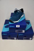 Three pairs of as new Asics Defiance X trainers (UK 6.5, 7, 7.5).