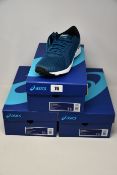 Three pairs of as new Asics Defiance X trainers (UK 8, 9, 9.5).