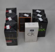 Three Hugo Boss Deep Red Woman eau de parfum (50ml), three CK One Shock for him eau de toilette (