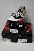 Three pairs of as new Converse Chuck Taylor All Stars Bugs Bunny 80th Anniversary shoes; two hi-tops