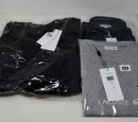 An as new Lacoste polo dress (Size 36), Lacoste grey T-shirt (Size 36) and Lacoste polo (US M).